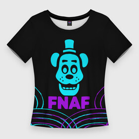Женская футболка 3D Slim с принтом FNAF Фредди neon в Новосибирске,  |  | at freddys | five nights | five nights at freddys | fnaf | game | games | paint | бонни | брызги | игра | игры | краска | пять ночей | пять ночей с фредди | с фредди | фнаф | фокси | фредди | чика