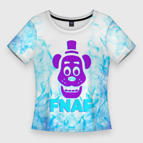 Женская футболка 3D Slim с принтом Five Nights At Freddy s  синий огонь на белом фоне в Новосибирске,  |  | at freddys | five nights | five nights at freddys | fnaf | game | games | paint | бонни | брызги | игра | игры | краска | пять ночей | пять ночей с фредди | с фредди | фнаф | фокси | фредди | чика