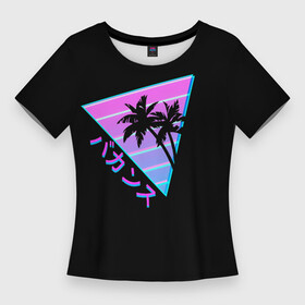 Женская футболка 3D Slim с принтом Ретро Пальмы Градиент в Новосибирске,  |  | Тематика изображения на принте: gradient | hieroglyphs | palm | palms | retro | tree | triangle | градиент | иероглифы | пальма | пальмы | ретро | треугольник