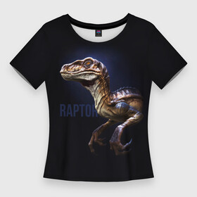 Женская футболка 3D Slim с принтом Динозавр раптор в Новосибирске,  |  | velociraptor | велоцераптор | велоцираптор | динозавры | раптор | хищные динозавры