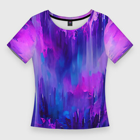 Женская футболка 3D Slim с принтом Purple splashes в Новосибирске,  |  | abstraction | blue | bright | brush | multicoloured | paint | pink | purple | splashes | абстракция | арт | брызги | кисть | краска | рисунок | розовый | синий | темный | фиолетовый | яркий