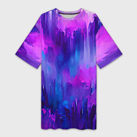 Платье-футболка 3D с принтом Purple splashes в Новосибирске,  |  | abstraction | blue | bright | brush | multicoloured | paint | pink | purple | splashes | абстракция | арт | брызги | кисть | краска | рисунок | розовый | синий | темный | фиолетовый | яркий