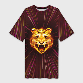 Платье-футболка 3D с принтом Stay Wild Tiger в Новосибирске,  |  | animals | cats wild | energy | flame | stay wild | tiger | wildlife | дикая | животные | кошка дикая | линии | пламя | полёт через вселенную | тигр | энергия
