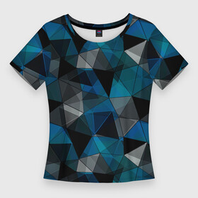 Женская футболка 3D Slim с принтом Сине черный геометрический в Новосибирске,  |  | abstract | black | blue and black | blue black | geometric | gray | polygonal | triangles | абстрактный | геометрический | полигональный | серый | сине черный | синий | синий и черный | треугольники | черный
