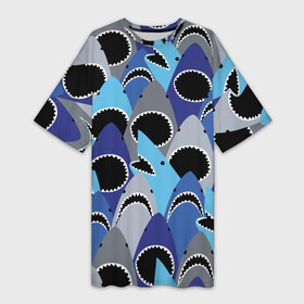 Платье-футболка 3D с принтом Пасть акулы  паттерн в Новосибирске,  |  | jaw | pattern | shark | teeth | акула | зубы | пасть | паттерн