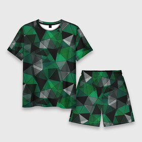 Мужской костюм с шортами 3D с принтом Зеленый, серый и черный геометрический в Новосибирске,  |  | abstract | black | bright | geometric | gray | green | polygonal | polygons | shapes | youth | абстрактный | геометрический | зеленый | многоугольники | молодежный | полигональный | серый | фигуры | черный | яркий
