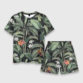 Мужской костюм с шортами 3D с принтом Цветы Зелёных Джунглей в Новосибирске,  |  | flowers | summer | букет | джунгли | зелёный | лето | природа | растение | сад | садоводство | флора | цветы
