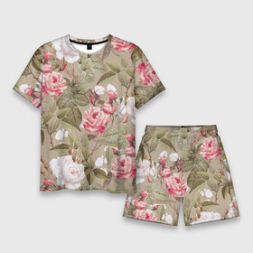 Мужской костюм с шортами 3D с принтом Белые и Красные Розы в Новосибирске,  |  | flowers | rose | summer | белый | букет | красный | лето | природа | растение | розы | сад | садоводство | флора | цветы