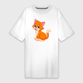 Платье-футболка хлопок с принтом Оранжевый котик сидит и смотрит в Новосибирске,  |  | abstraction | animal | art | artwork | cat | colorful | colors | graphics | kitten | patterns | surrealism | sweethuman | sweethumen | абстракция | арт | графика | животное | искусство | кот | котёнок | котик | кошка | разноцветный | сюрреализм | узоры | 