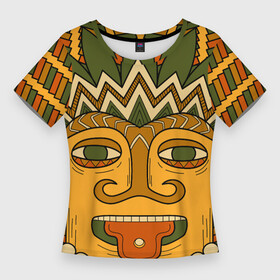 Женская футболка 3D Slim с принтом Polynesian tiki CHILLING в Новосибирске,  |  | africa | bora bora | fiji | hawaii | island | nature | ocean | polynesia | samoa | tahiti | tiki | африка | гаваи | истукан | лето | орнамент | острова | пляж | полинезия | серфинг | тики | тропики | туризм | этнический