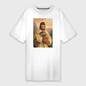 Платье-футболка хлопок с принтом Иисус и капибара в Новосибирске,  |  | capybara | животные | звери | иисус | капибара | мем