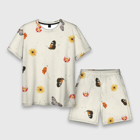 Мужской костюм с шортами 3D с принтом Оранжевые Цветы и Бабочки в Новосибирске,  |  | butt | butterflie | fruits | summer | бабочка | бабочки | букет | лето | сад | садоводство | флора | фрукты | цветы