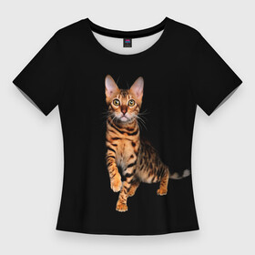 Женская футболка 3D Slim с принтом Бенгальский котенок в Новосибирске,  |  | Тематика изображения на принте: bengal cat | бенгал | бенгальская кошка | бенгальский кот | бенгальский котенок | порода бенгал | снежный бенгал