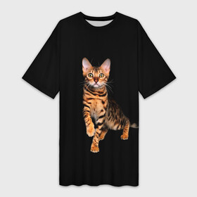 Платье-футболка 3D с принтом Бенгальский котенок в Новосибирске,  |  | bengal cat | бенгал | бенгальская кошка | бенгальский кот | бенгальский котенок | порода бенгал | снежный бенгал