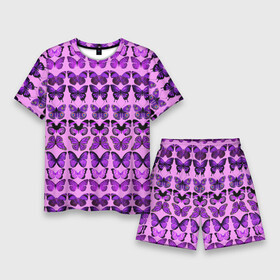 Мужской костюм с шортами 3D с принтом Purple butterflies в Новосибирске,  |  | background | beautiful | colorful | insect | pattern | wings | бабочки | красивый | красочные | крылья | насекомое | узор | фиолетовый | фон