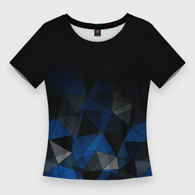 Женская футболка 3D Slim с принтом Черно синий геометрический в Новосибирске,  |  | abstract | black | black and blue | blue | geometric | gradient | gray | ombre | polygonal | triangles | абстрактный | геометрический | градиент | омбре | полигональный | серый | синий | треугольники | черно синий | черный | черный и синий