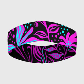 Повязка на голову 3D с принтом Purple flowers pattern в Новосибирске,  |  | beautiful | black | blue | colorful | floral | красивый | красочный | узор | фиолетовый | цветочный | черный