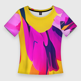 Женская футболка 3D Slim с принтом Яркие позитивные узоры в Новосибирске,  |  | abstraction | colors | funny | multicoloured | pattern | pink | positive | red | splashes | yellow | абстракция | веселый | желтый | краска | красный | летний | позитив | пятна | радостный | разноцветный | розовый | узоры | фееричный
