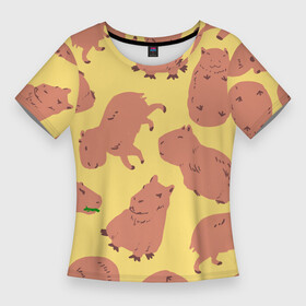 Женская футболка 3D Slim с принтом Паттенрн из капибар в Новосибирске,  |  | capybara | kapibara | животное | капибара