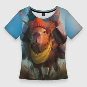 Женская футболка 3D Slim с принтом Капибара спешит домой в Новосибирске,  |  | capybara | kapibara | животное | капибара