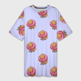 Платье-футболка 3D с принтом Капибара в пончике паттерн в Новосибирске,  |  | capybara | kapibara | животное | капибара | пончик | пончики