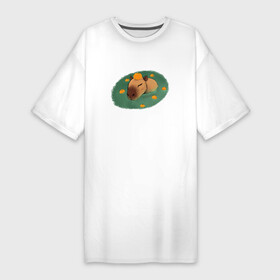 Платье-футболка хлопок с принтом Капибара купается в Новосибирске,  |  | capybara | kapibara | животное | капибара