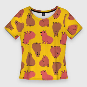 Женская футболка 3D Slim с принтом Паттерн с капибарами в Новосибирске,  |  | capybara | kapibara | животное | капибара