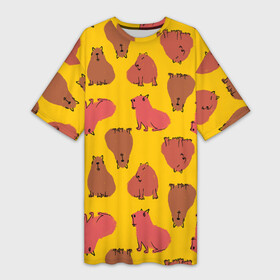 Платье-футболка 3D с принтом Паттерн с капибарами в Новосибирске,  |  | capybara | kapibara | животное | капибара