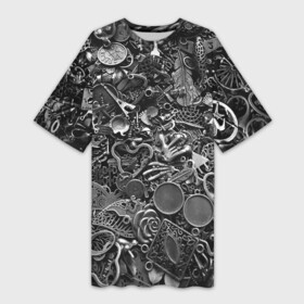 Платье-футболка 3D с принтом Металлические шильдики и брелоки  стимпанк в Новосибирске,  |  | composition | metal | nameplate | steampunk | trinket | брелок | композиция | металл | стимпанк | шильдик