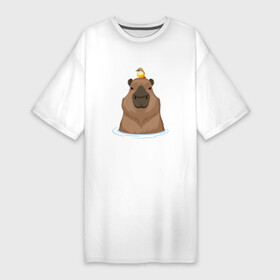 Платье-футболка хлопок с принтом Капибару с птичкой в Новосибирске,  |  | capybara | водосвинка | грызун | грызуны | капибара | капибары | с птичкой