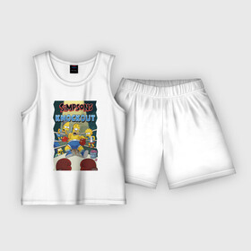 Детская пижама с шортами хлопок с принтом Гомер Симпсон на боксёрском ринге в Новосибирске,  |  | bart | boxing gloves | donats | homer simpson | knockout | lisa | marge | ring | барт симпсон | боксёрские перчатки | гомер симпсон | лиза | мардж | пончики | ринг