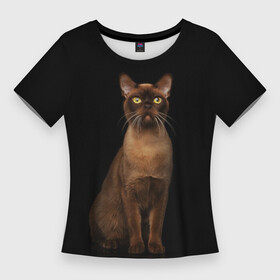 Женская футболка 3D Slim с принтом Бурма окраса соболь в Новосибирске,  |  | бурма | бурманская кошка | бурманский кот | бурманский котенок | кот бурма | котенок бурма | кошка бурма