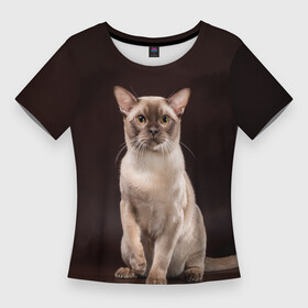 Женская футболка 3D Slim с принтом Лиловая бурманская кошка в Новосибирске,  |  | бурма | бурманская кошка | бурманский кот | бурманский котенок | кот бурма | котенок бурма | кошка бурма