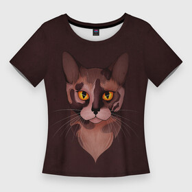Женская футболка 3D Slim с принтом Кошка бурма в Новосибирске,  |  | бурма | бурманская кошка | бурманский кот | бурманский котенок | кот бурма | котенок бурма | кошка бурма