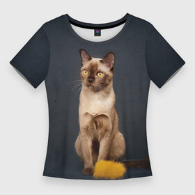 Женская футболка 3D Slim с принтом Бурма в Новосибирске,  |  | бурма | бурманская кошка | бурманский кот | бурманский котенок | кот бурма | котенок бурма | кошка бурма