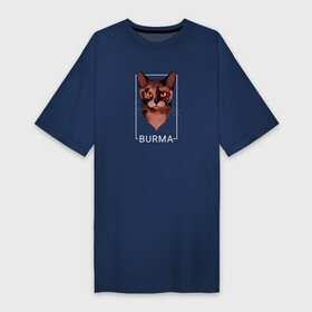 Платье-футболка хлопок с принтом Бурманская кошка в Новосибирске,  |  | бурма | бурманская кошка | бурманский кот | бурманский котенок | кот бурма | котенок бурма | кошка бурма