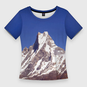 Женская футболка 3D Slim с принтом Мачапучаре, священная гора  дом бога Шивы, закрыта для альпинизма, не покорена в Новосибирске,  |  | himalayas | machapuchare | mountain | top | вершина | гималаи | гора | мачапучаре