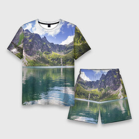 Мужской костюм с шортами 3D с принтом Прозрачное горное озеро в Новосибирске,  |  | clouds | forest | lake | mountains | nature | sky | stones | summer | горы | камни | лес | лето | небо | облака | озеро | природа