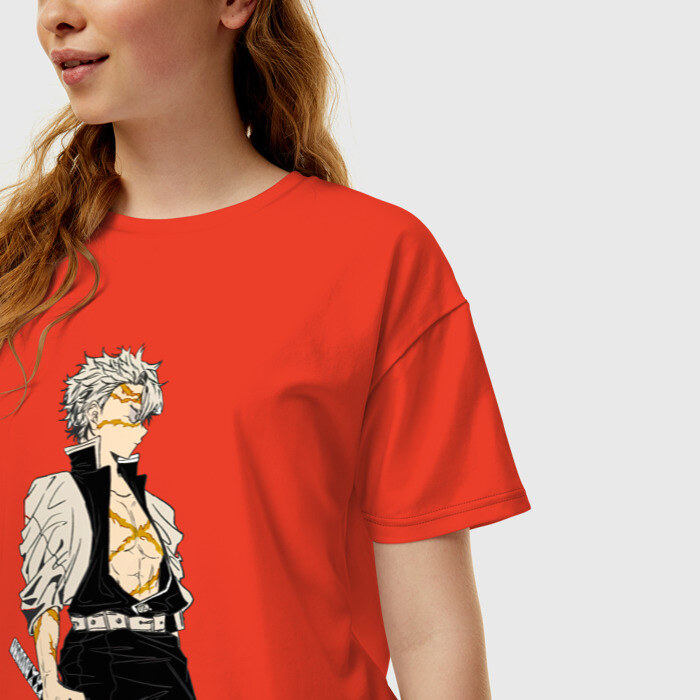 Женская футболка хлопок Oversize Санеми Шинадзугава Kimetsu no Yaiba фото
