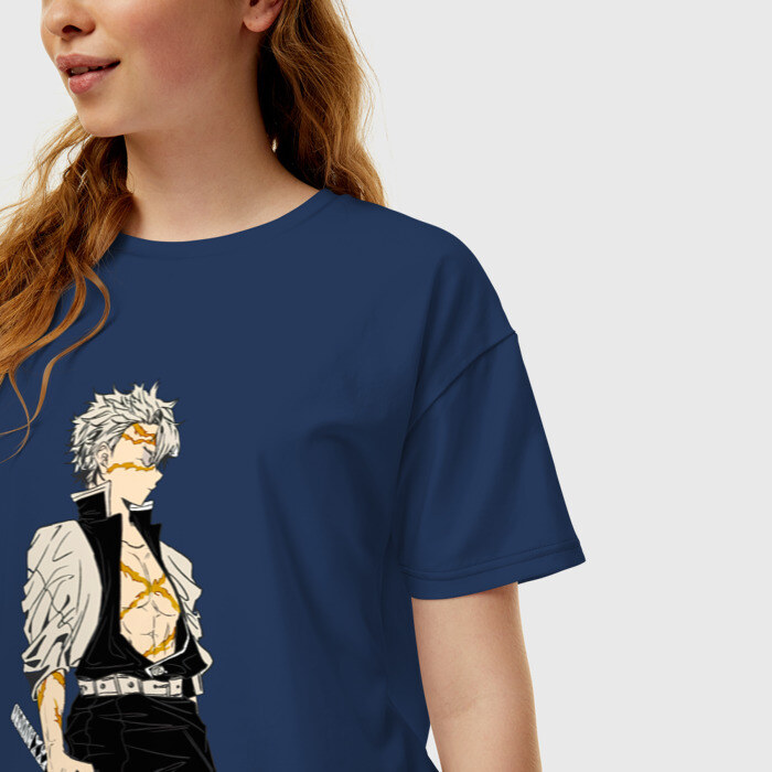 Женская футболка хлопок Oversize Санеми Шинадзугава Kimetsu no Yaiba фото