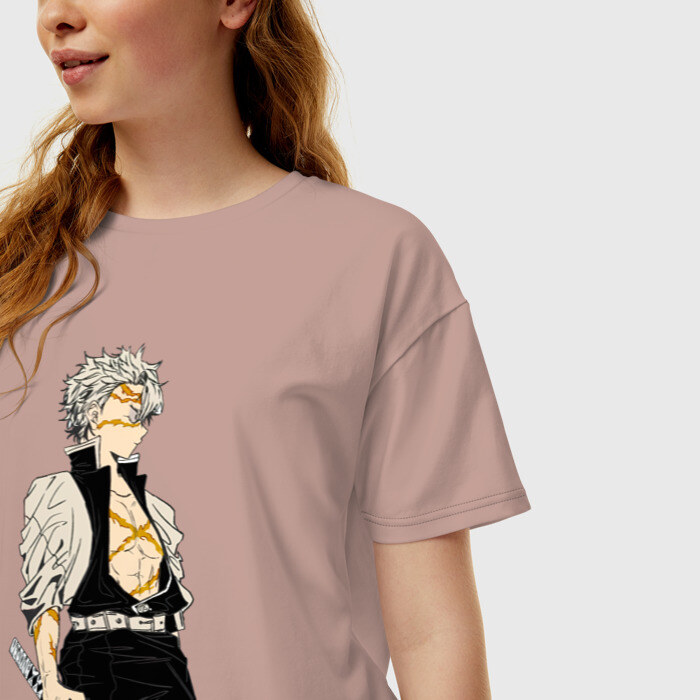 Женская футболка хлопок Oversize Санеми Шинадзугава Kimetsu no Yaiba фото