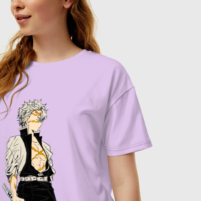 Женская футболка хлопок Oversize Санеми Шинадзугава Kimetsu no Yaiba фото
