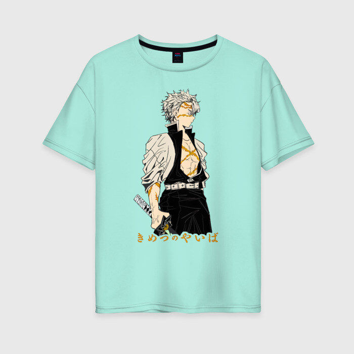 Женская футболка хлопок Oversize Санеми Шинадзугава Kimetsu no Yaiba фото