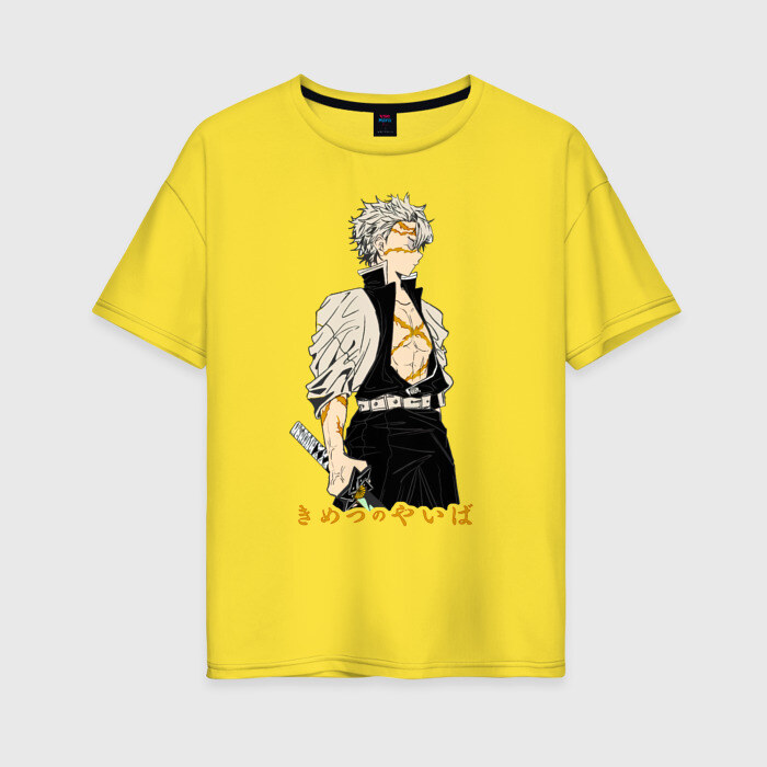 Женская футболка хлопок Oversize Санеми Шинадзугава Kimetsu no Yaiba фото